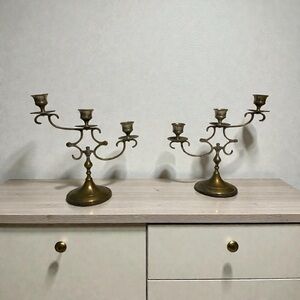 Vintage 3 Light  Brass Candlestick Holders, Tapered Candlestick Holders